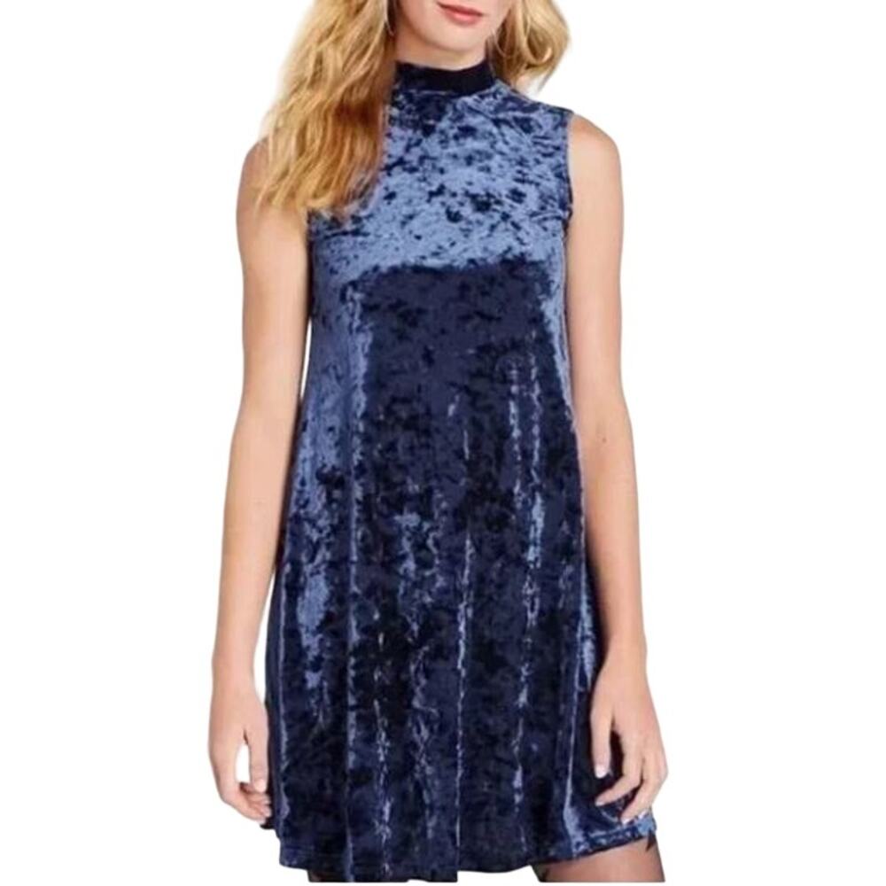 SALE Modcloth Pure Luxe Pane Crushed Velvet Swing Dress Blue Mini
